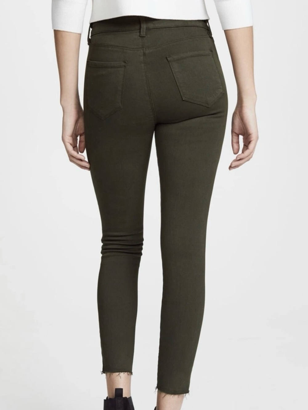 L’AGENCE Margot High Rise Skinny Jeans Army Green Fray Ankle Hem Size 23 - Picture 3 of 7